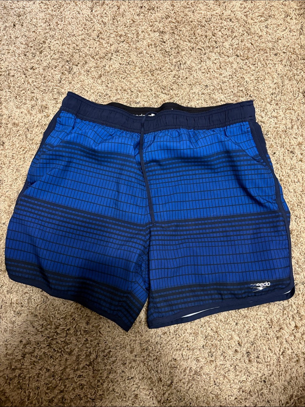 Speedo Men’s Royal and Navy Blue Grid Swim Trunks